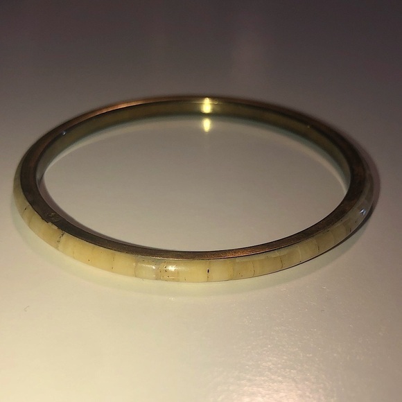 VTG 70s Brass & Natural Bone Inlay Boho Stacking Bangle 8” / 2.6” Diameter - Picture 1 of 5
